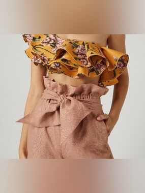 Johanna Ortiz Golden Yellow Floral Singing Waves One Shoulder Bikini Top